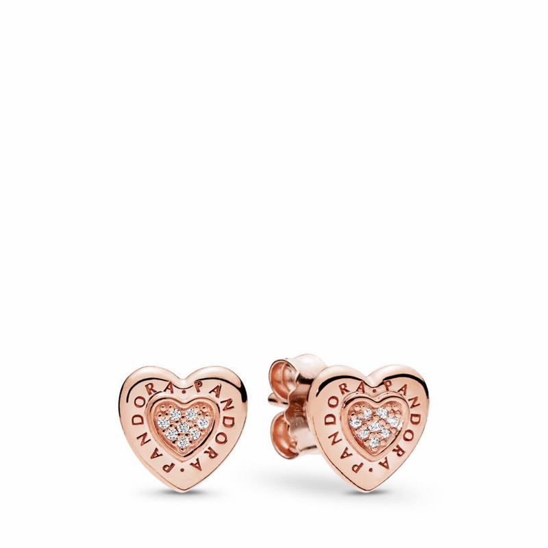 Pandora Rose™ Signature Heart Stud Earrings Ireland - Pandora Rose/Cubic Zirconia - 834209NJY